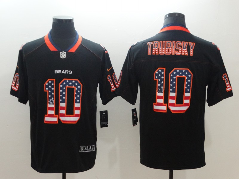 Men's Bears #10 Mitchell Trubisky Black USA Flag Color Rush Limited Fashion NFL Stitched Jersey